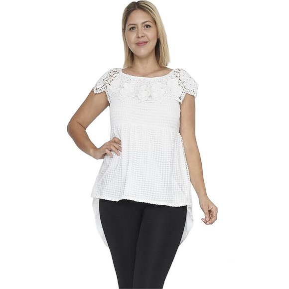 PLUS SZ Victorian Ivory Open Tail Off Shoulder Sleeveless Lace Tunic Top T1481X - Picture 4 of 8